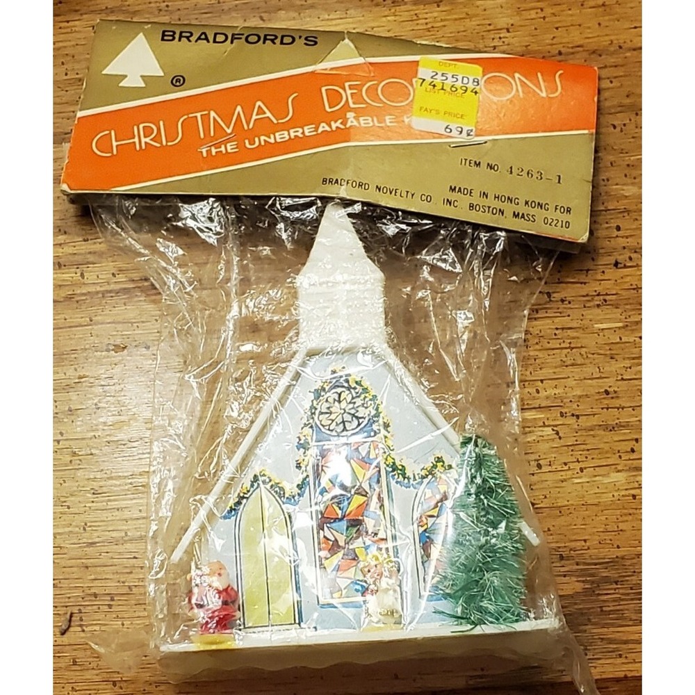 Vintage Bradford's Christmas Decoration Ornament Church- New Old Stock